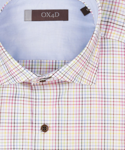 Multi colour geruit overhemd met bruine knoop